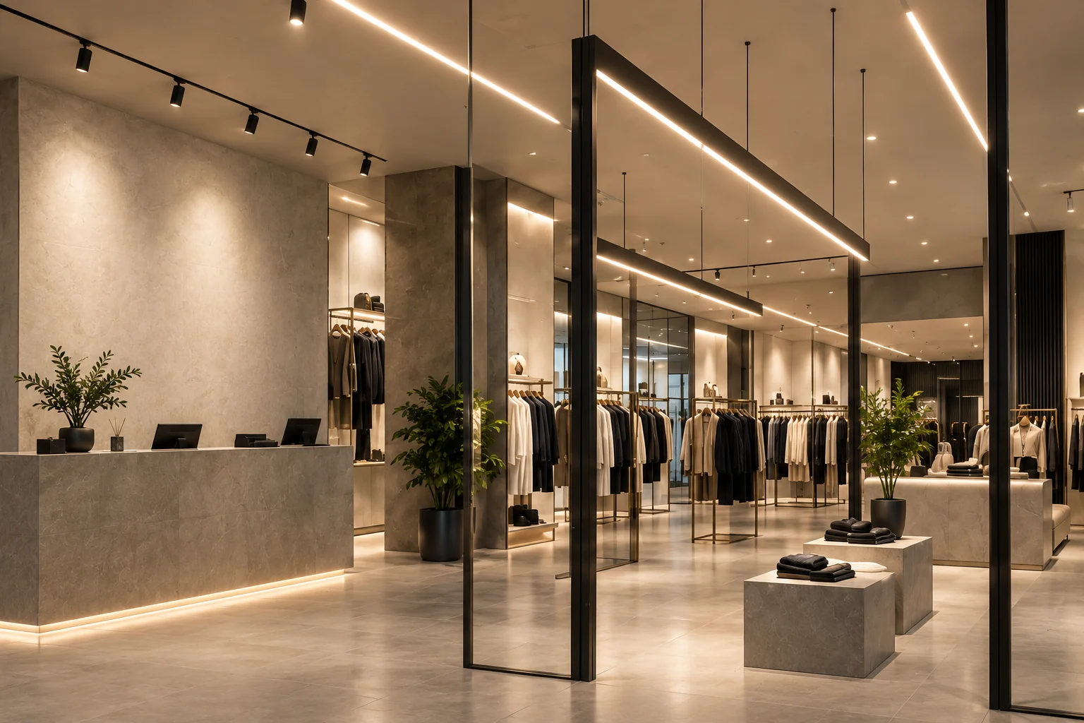 Concepto de iluminación arquitectónica en un espacio comercial