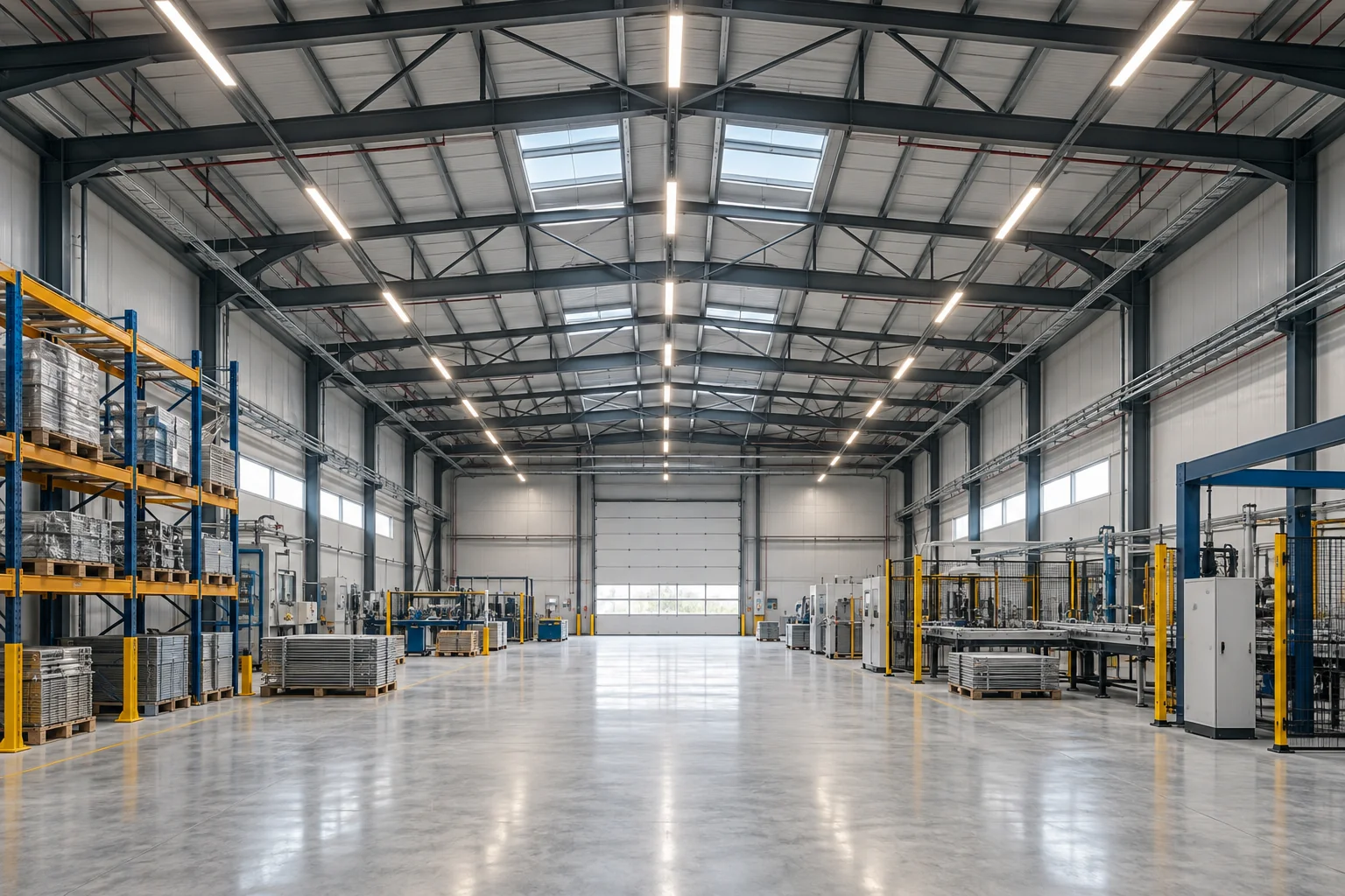 Concepto de iluminación eficiente en una nave industrial